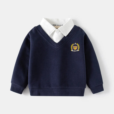 Sweat-Shirt 2-en-1 en Tricot – Style Chemise à Col V pour Garçons (2 à 6 ans)