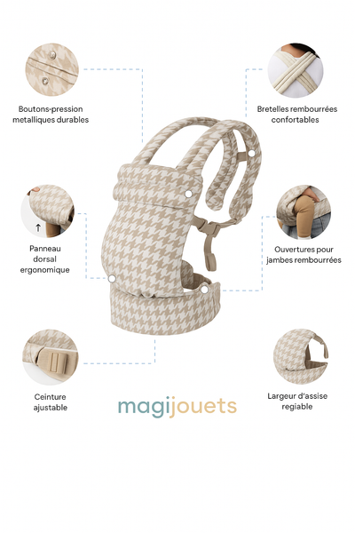 Porte-bébé Angel – Lin & Coton, Ajustable XS–XL, Ventral & Dorsal (7–16 kg)