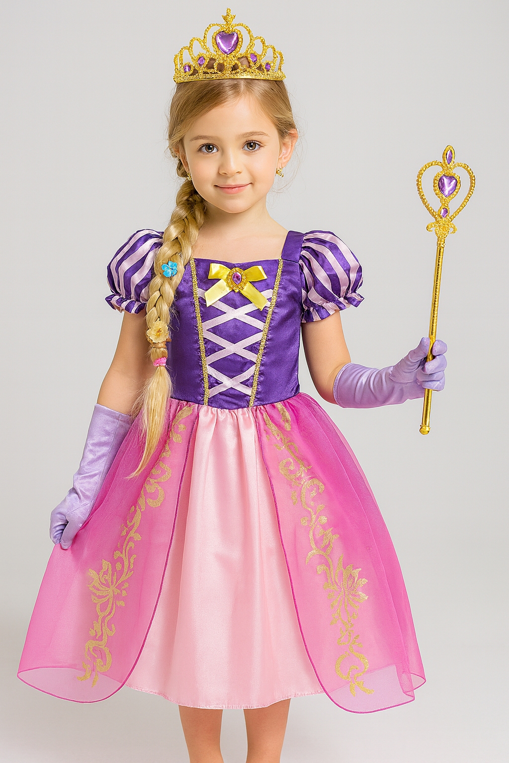 Robe de Princesse Raiponce Disney – Costume Violet à Manches Bouffantes (2 à 10 ans)