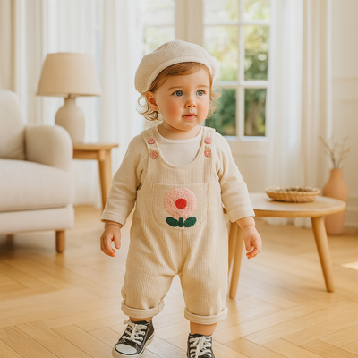 Salopette Florale en Velours Côtelé – Douceur & Style pour Petites Filles (1 à 4 ans)