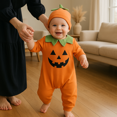 Barboteuse Citrouille d’Halloween – Ensemble 2 Pièces Bébé (3 à 24 mois)