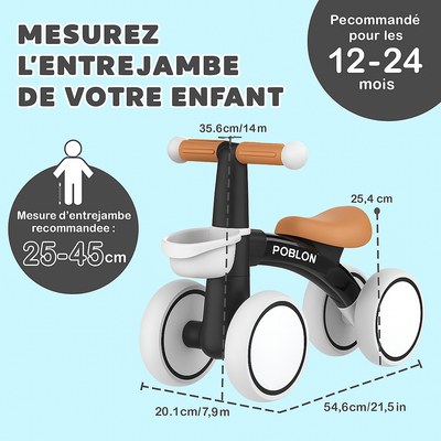 Vélo d’Équilibre Bébé – 4 Roues Sécurisées (12–24 mois)