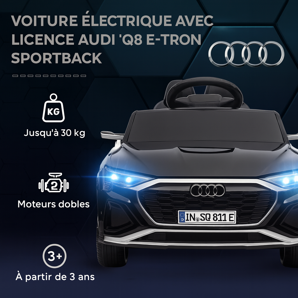 Audi Q8 e-tron Sportback 12V – Voiture Électrique Enfant Officielle, RC & Lumières