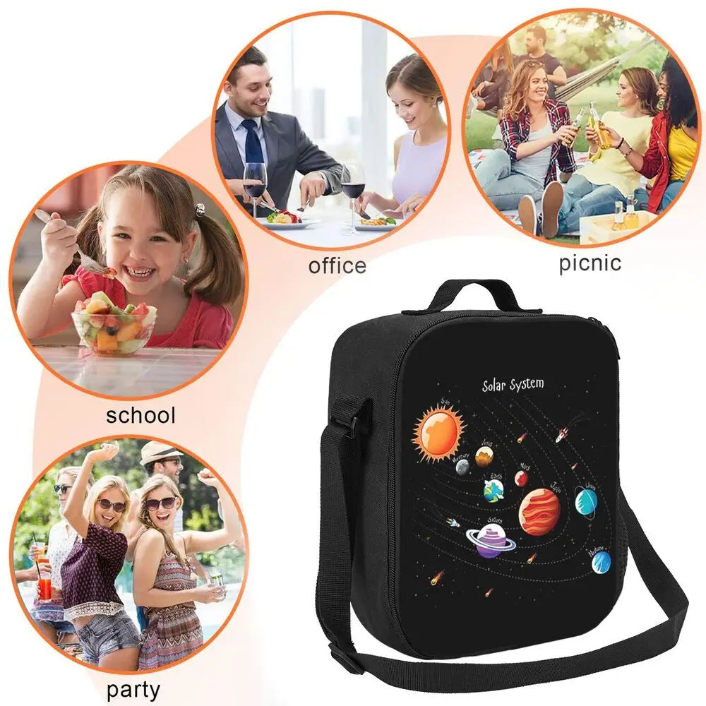 Sac à déjeuner isolés à motif de système solaire,