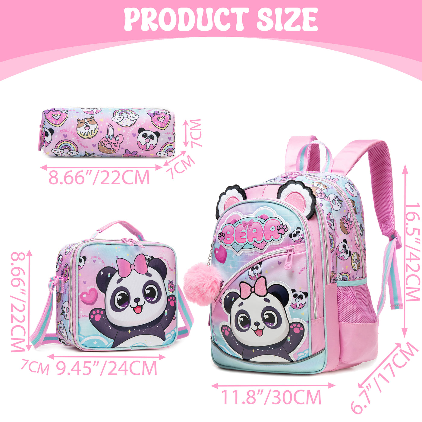 Pack Sac à Dos  Chat Panda – 3 pièces
