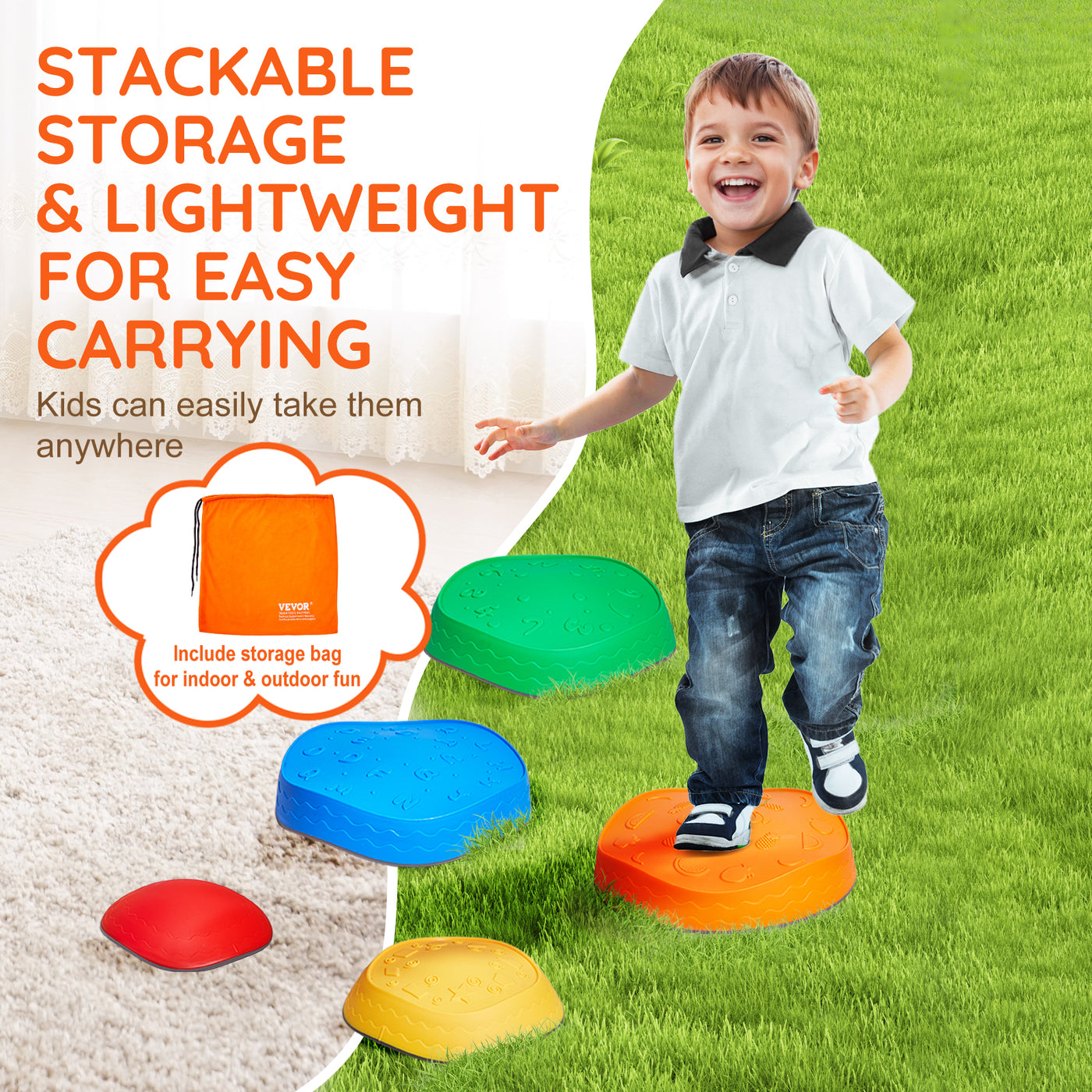 Pierres d’Équilibre Montessori 5PCS – Antidérapant, Sensoriel & Empilable