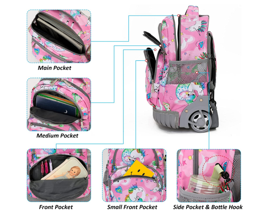 Cartable à roulettes enfant pratique et robuste - Unicorne