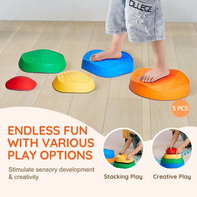 Pierres d’Équilibre Montessori 5PCS – Antidérapant, Sensoriel & Empilable