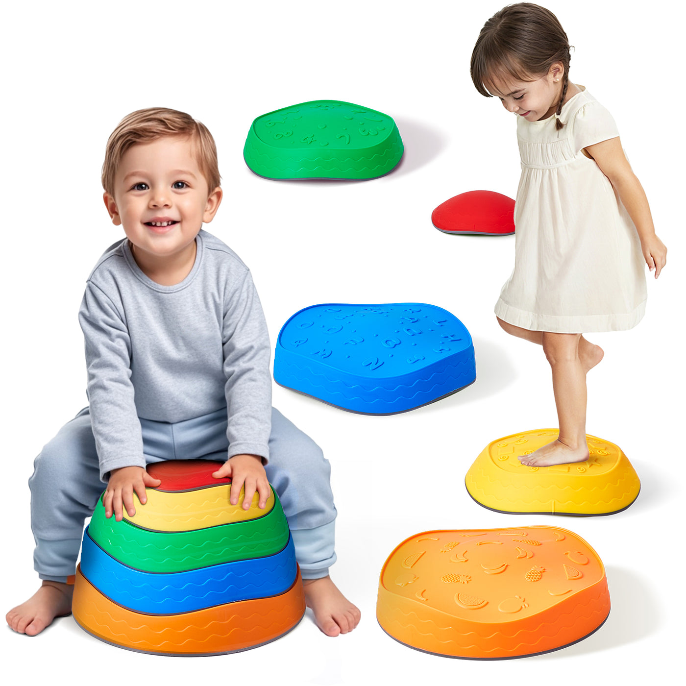Pierres d’Équilibre Montessori 5PCS – Antidérapant, Sensoriel & Empilable