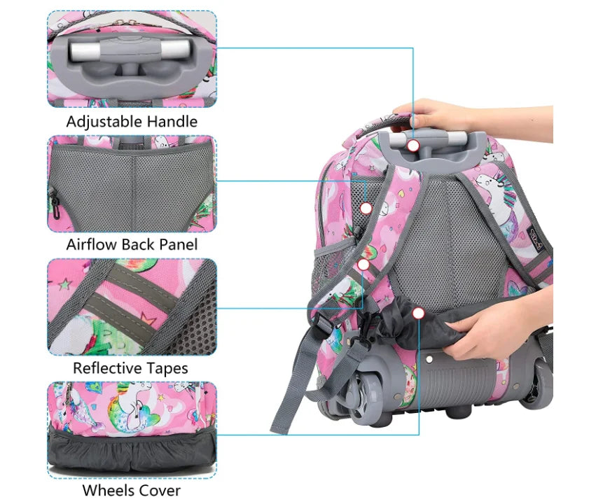 Cartable à roulettes enfant pratique et robuste - Unicorne