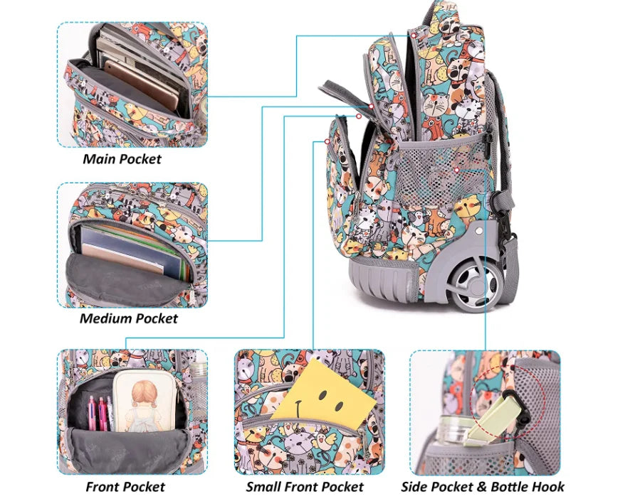 Cartable à roulettes enfant pratique et robuste - Cats