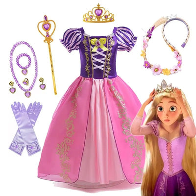 Robe de Princesse Raiponce Disney – Costume Violet à Manches Bouffantes (2 à 10 ans)