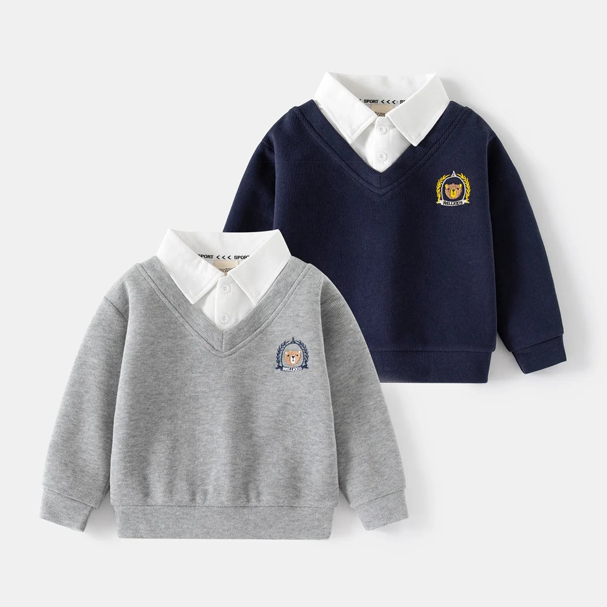 Sweat-Shirt 2-en-1 en Tricot – Style Chemise à Col V pour Garçons (2 à 6 ans)