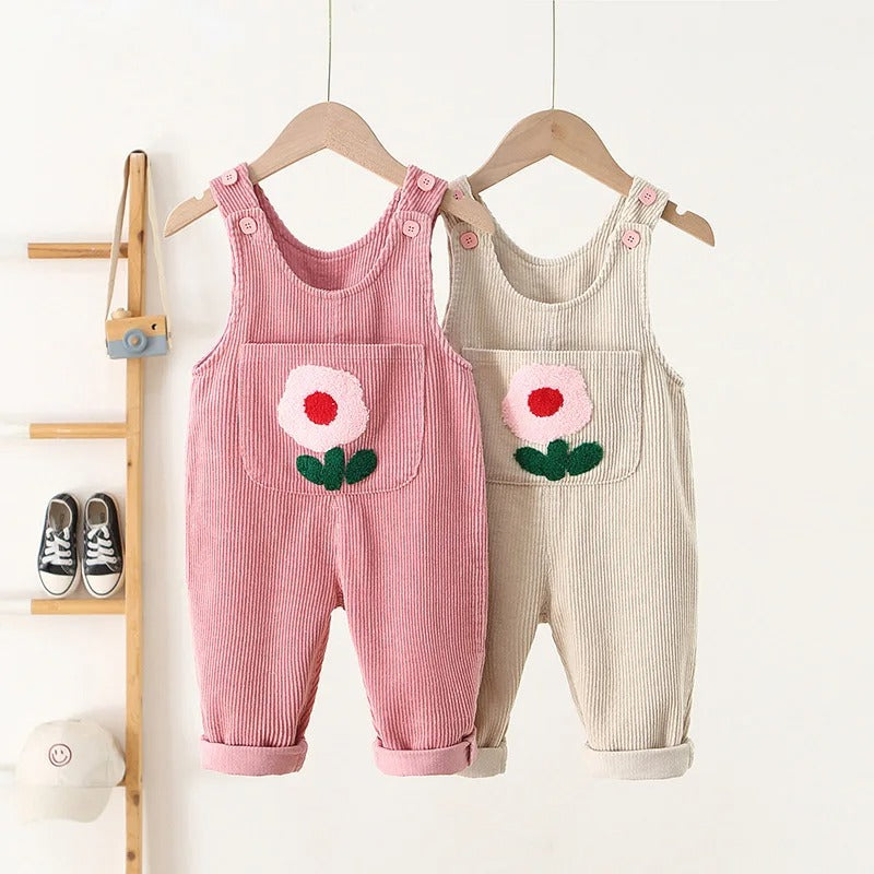 Salopette Florale en Velours Côtelé – Douceur & Style pour Petites Filles (1 à 4 ans)