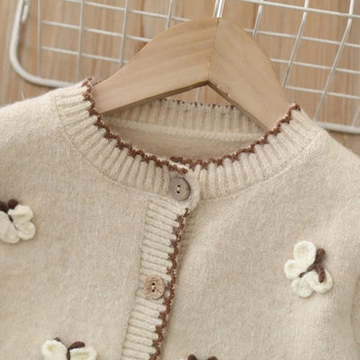 Ensemble Tricoté Papillon – Cardigan & Jupe Marron (2 à 6 ans)