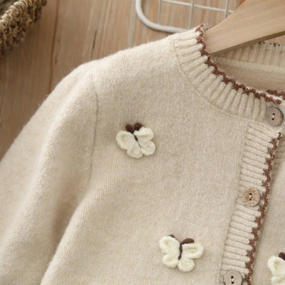 Ensemble Tricoté Papillon – Cardigan & Jupe Marron (2 à 6 ans)