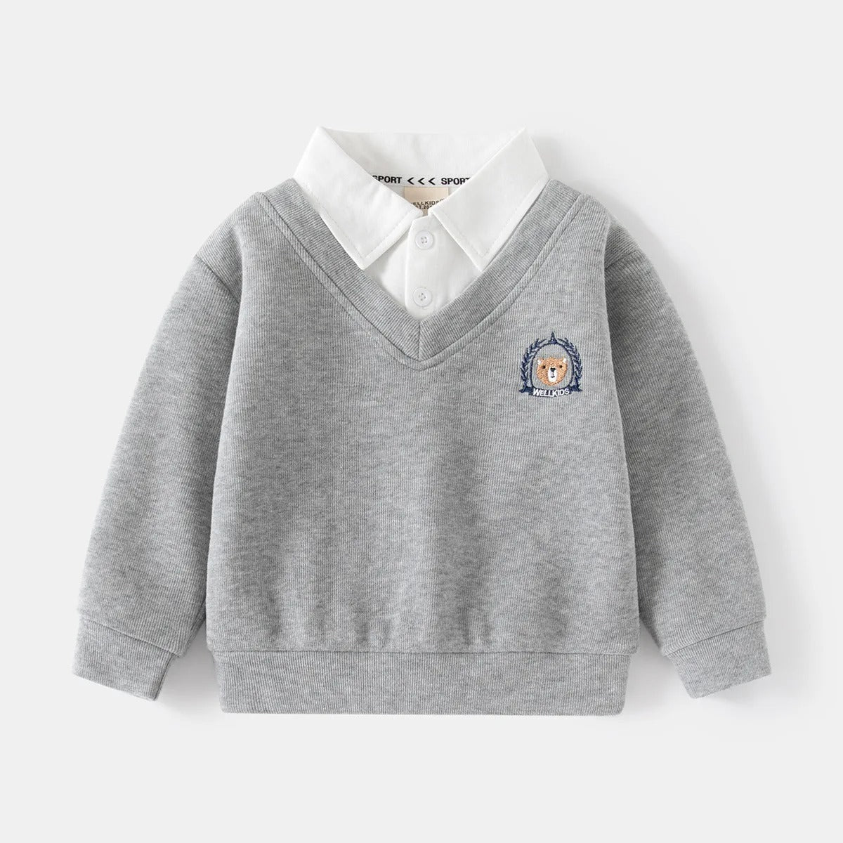 Sweat-Shirt 2-en-1 en Tricot – Style Chemise à Col V pour Garçons (2 à 6 ans)