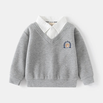 Sweat-Shirt 2-en-1 en Tricot – Style Chemise à Col V pour Garçons (2 à 6 ans)